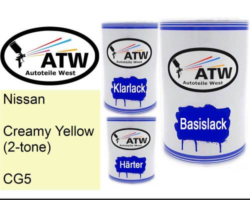 Nissan, Creamy Yellow (2-tone), CG5: 500ml Lackdose + 500ml Klarlack + 250ml Härter - Set, von ATW Autoteile West.